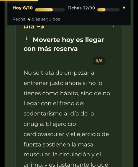 La app abierta en la p&aacute;gina del d&iacute;a &minus;3, con su t&iacute;tulo y sus opciones en cero