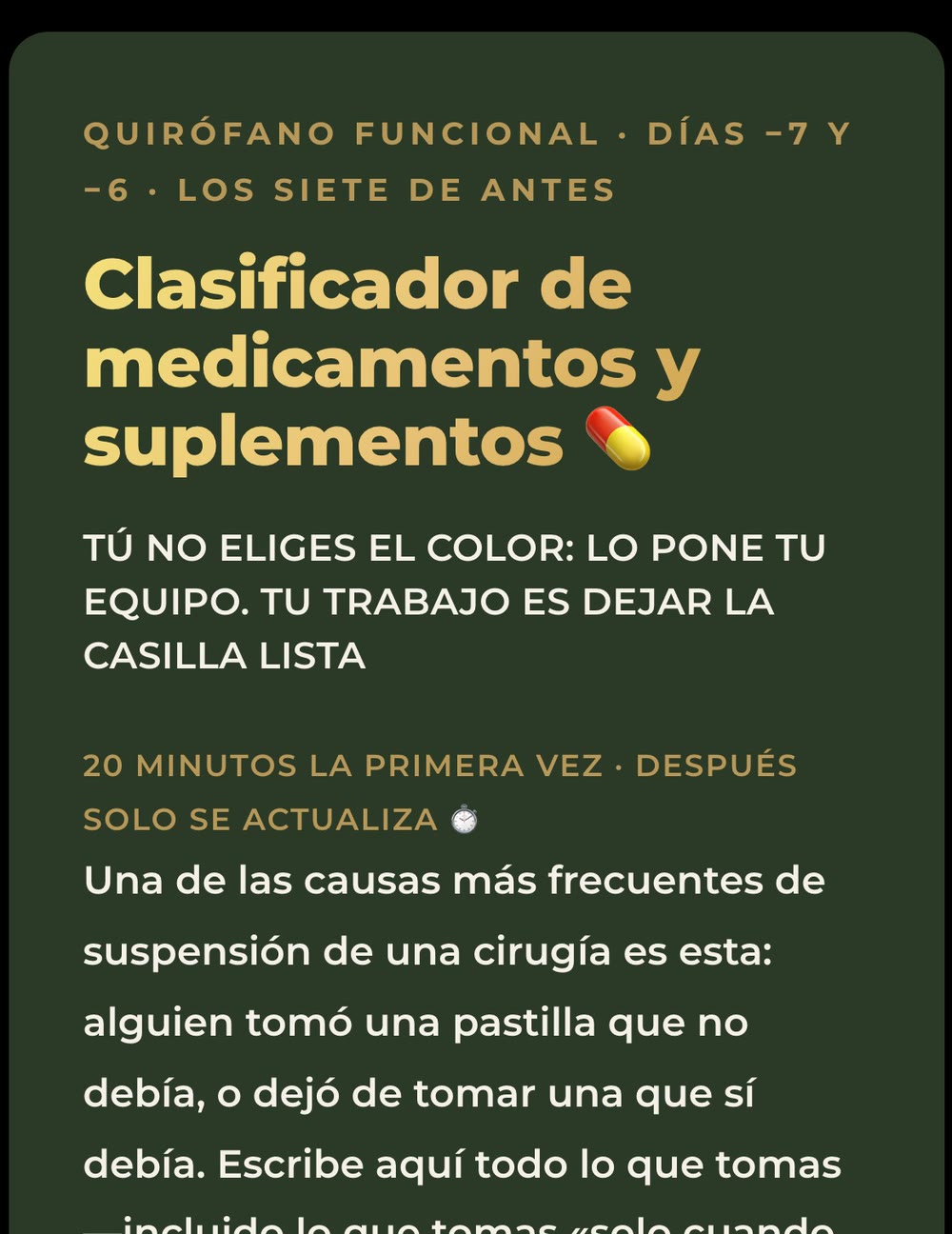 El Clasificador de medicamentos y suplementos abierto en el teléfono